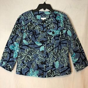 Charter Club Women's Blazer Jacket Size S Black Floral Button Down Long Sleeve